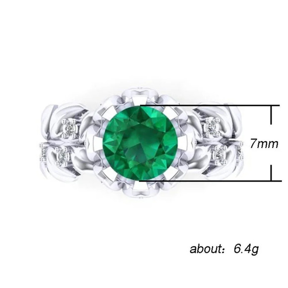 🎁 Handmade Round Green Emerald 925 Silver Ring for Women, FB16FA1025 - Picture 6 of 7